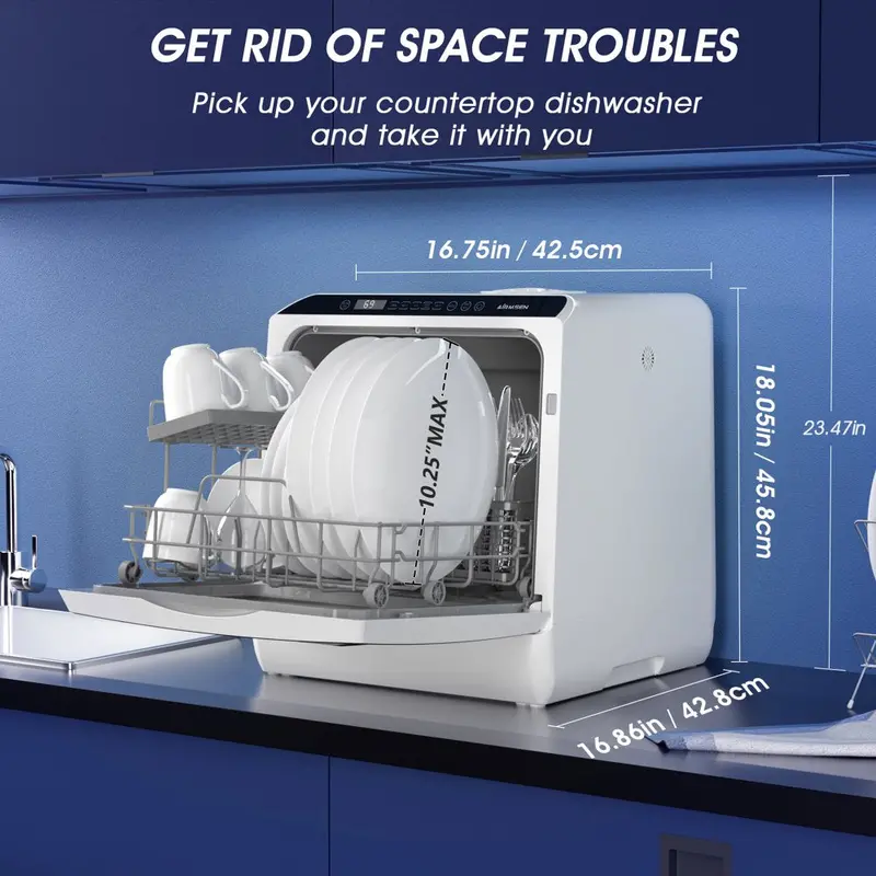 Compact Countertop Dishwasher with 5L Built-in Tank – 5 Wash Programs & Eco-Friendly Air-Dry Cycle