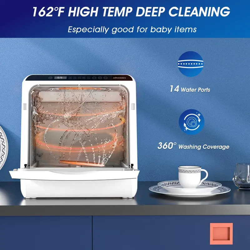 Compact Countertop Dishwasher with 5L Built-in Tank – 5 Wash Programs & Eco-Friendly Air-Dry Cycle