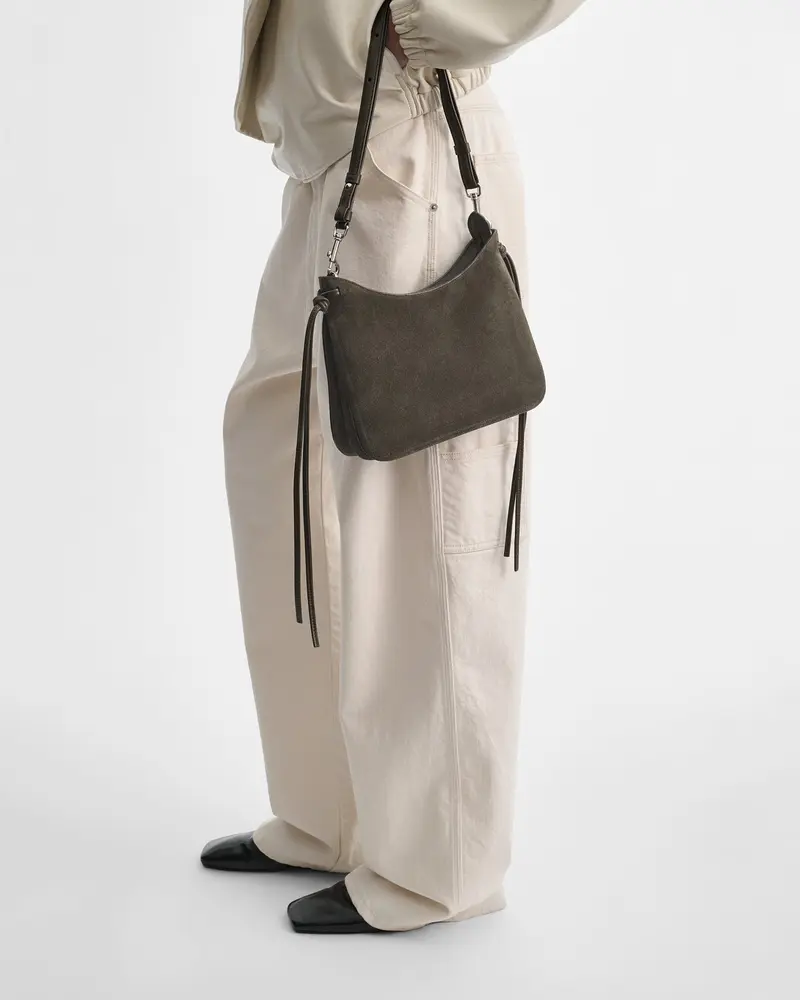 Compact Crossbody Gig Bag In Sage Suede