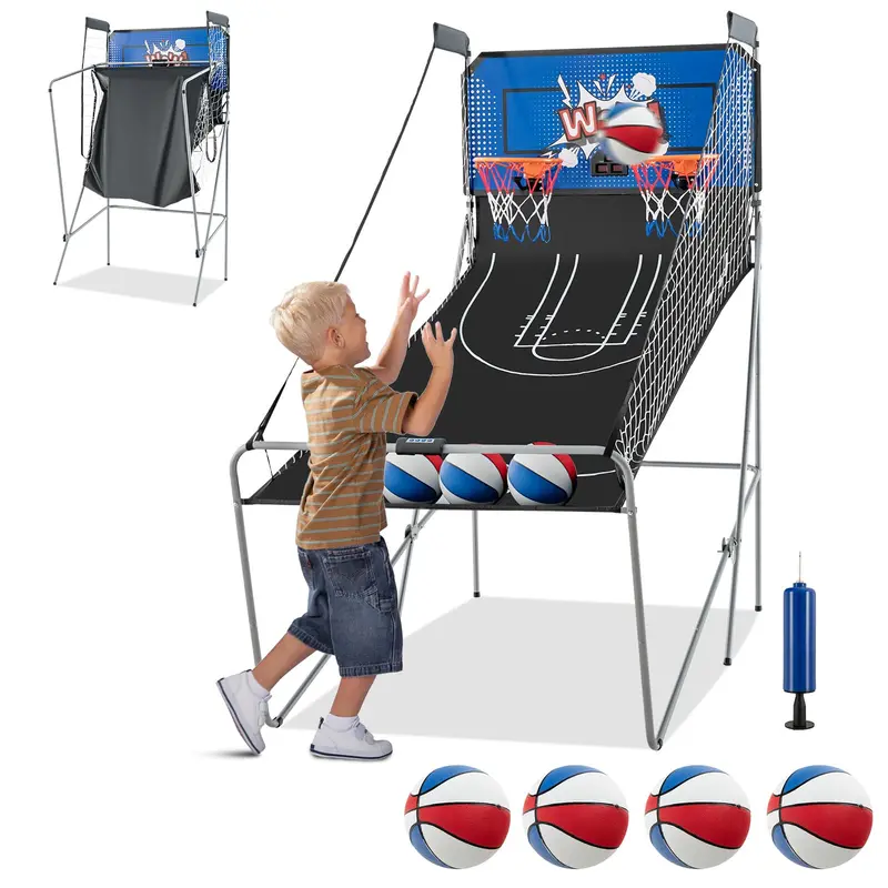 Compact Dual-Player Basketball Arcade Game – Foldable Design for Home or Office Play