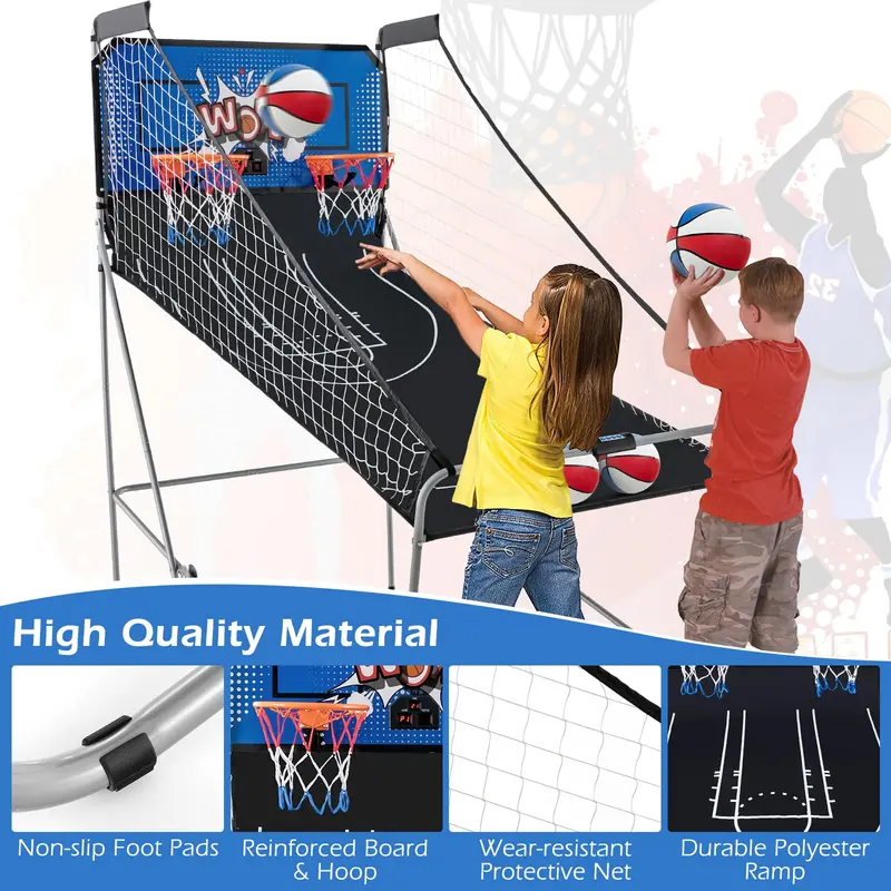 Compact Dual-Player Basketball Arcade Game – Foldable Design for Home or Office Play