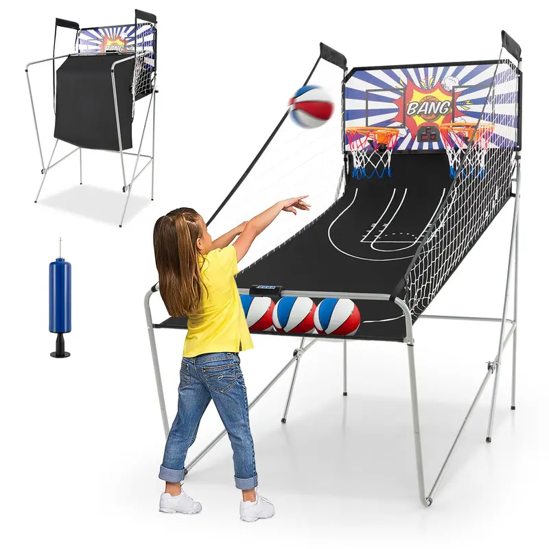 Compact Dual-Player Basketball Arcade Game – Foldable Design for Home or Office Play