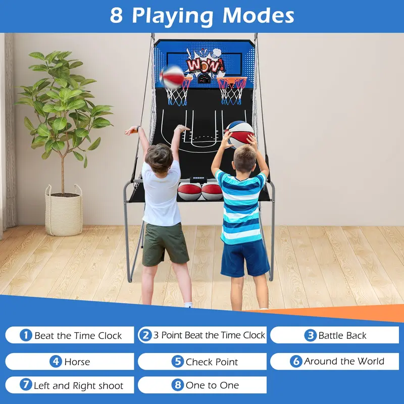 Compact Dual-Player Basketball Arcade Game – Foldable Design for Home or Office Play