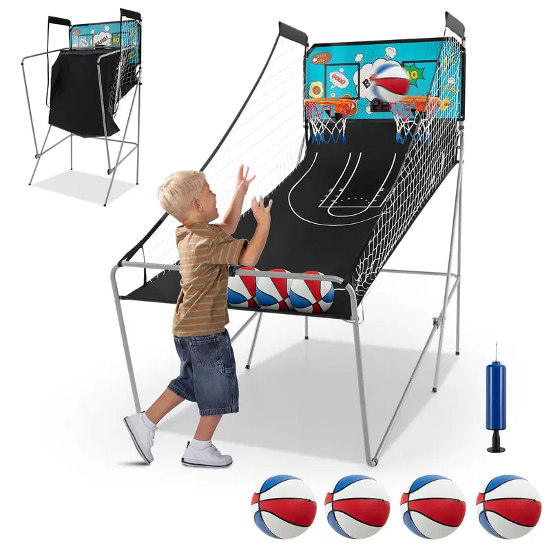 Compact Dual-Player Basketball Arcade Game – Foldable Design for Home or Office Play