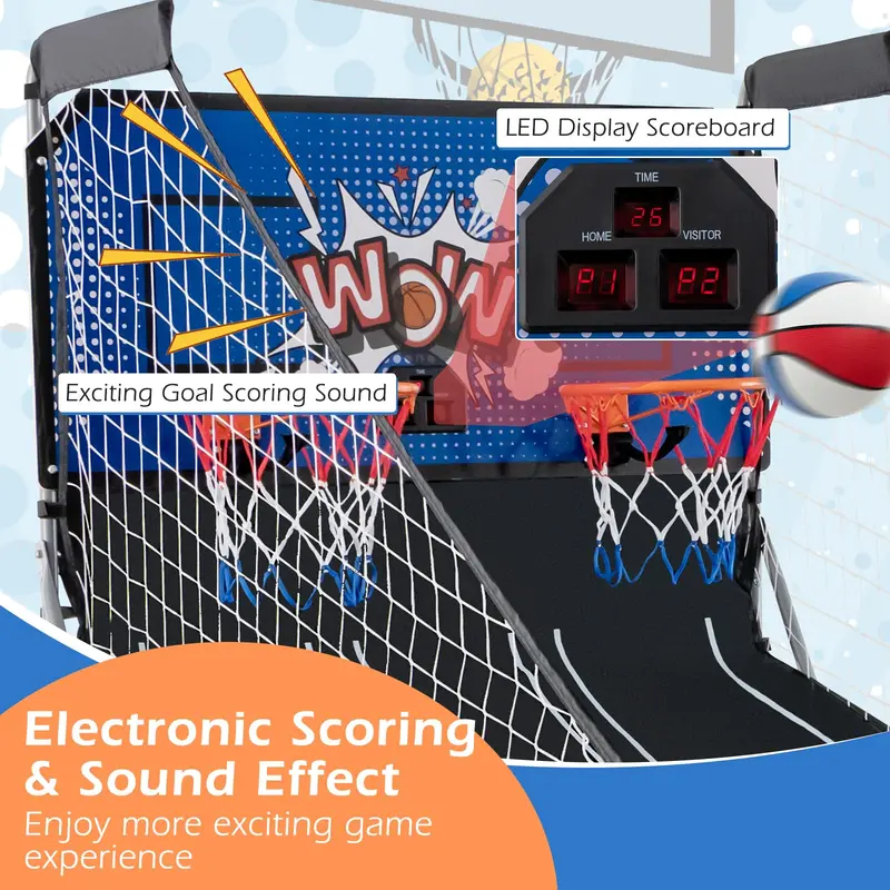 Compact Dual-Player Basketball Arcade Game – Foldable Design for Home or Office Play