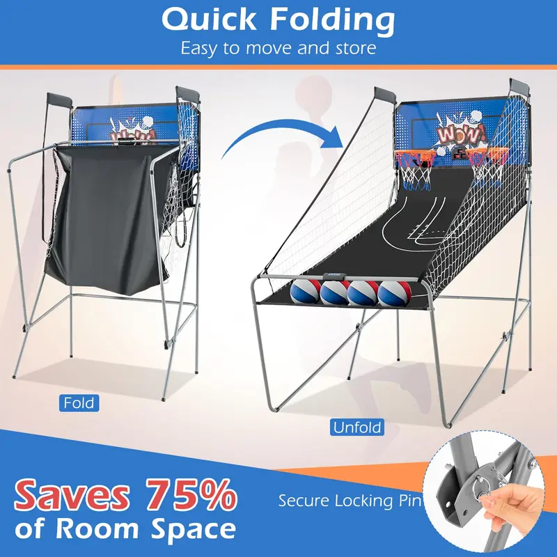 Compact Dual-Player Basketball Arcade Game – Foldable Design for Home or Office Play