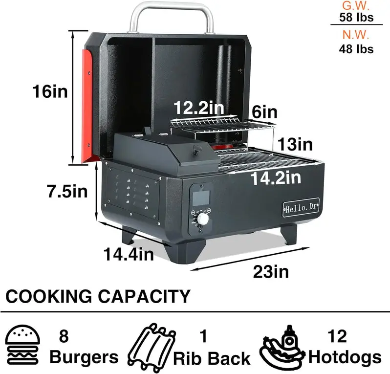 Compact Electric Pellet Grill & Smoker – 8-in-1 Portable BBQ for RVs, Camping, and Tailgates | Precision Temperature Control with Steam-Assisted Cooking