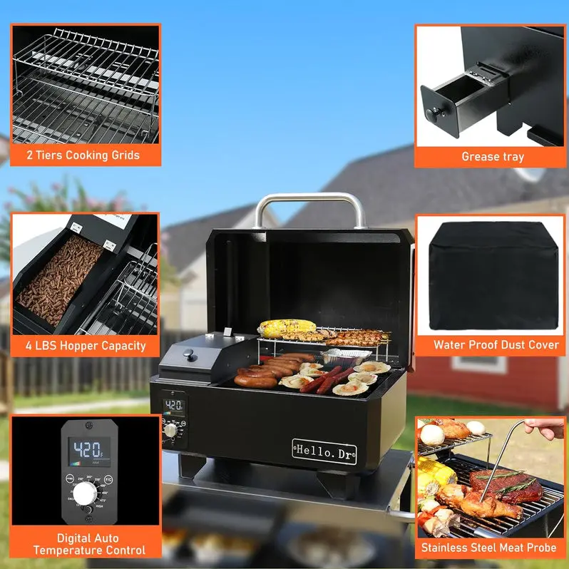Compact Electric Pellet Grill & Smoker – 8-in-1 Portable BBQ for RVs, Camping, and Tailgates | Precision Temperature Control with Steam-Assisted Cooking