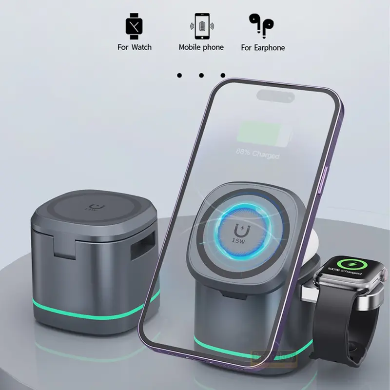 Compact Foldable 3-in-1 MagSafe Wireless Charger
