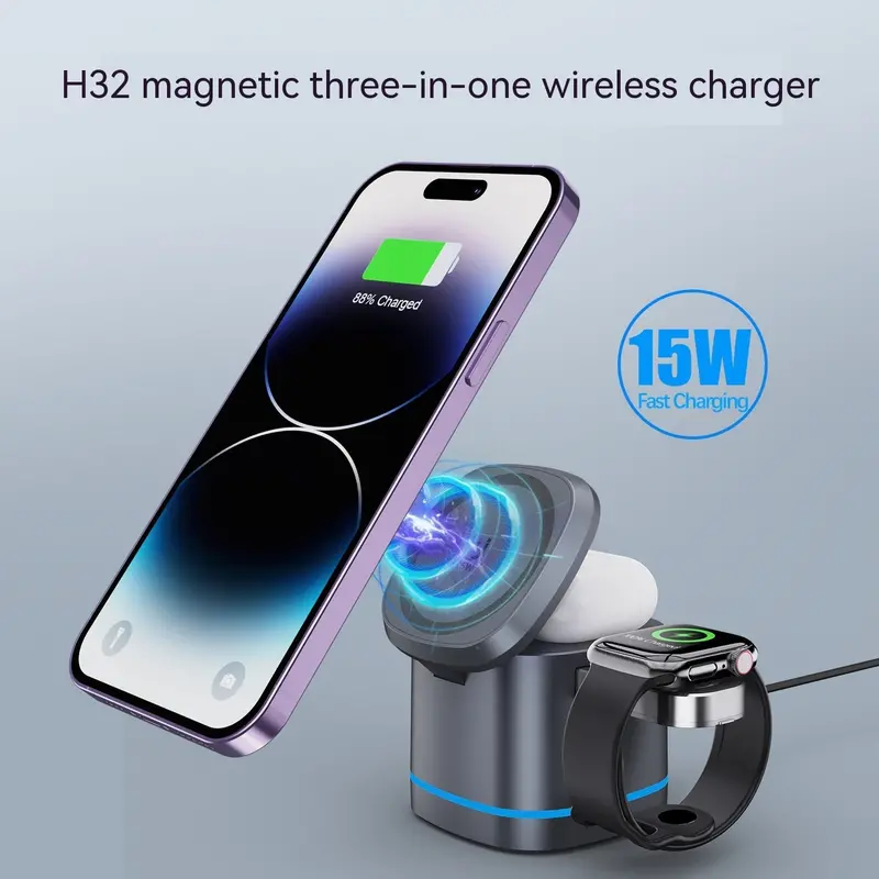 Compact Foldable 3-in-1 MagSafe Wireless Charger