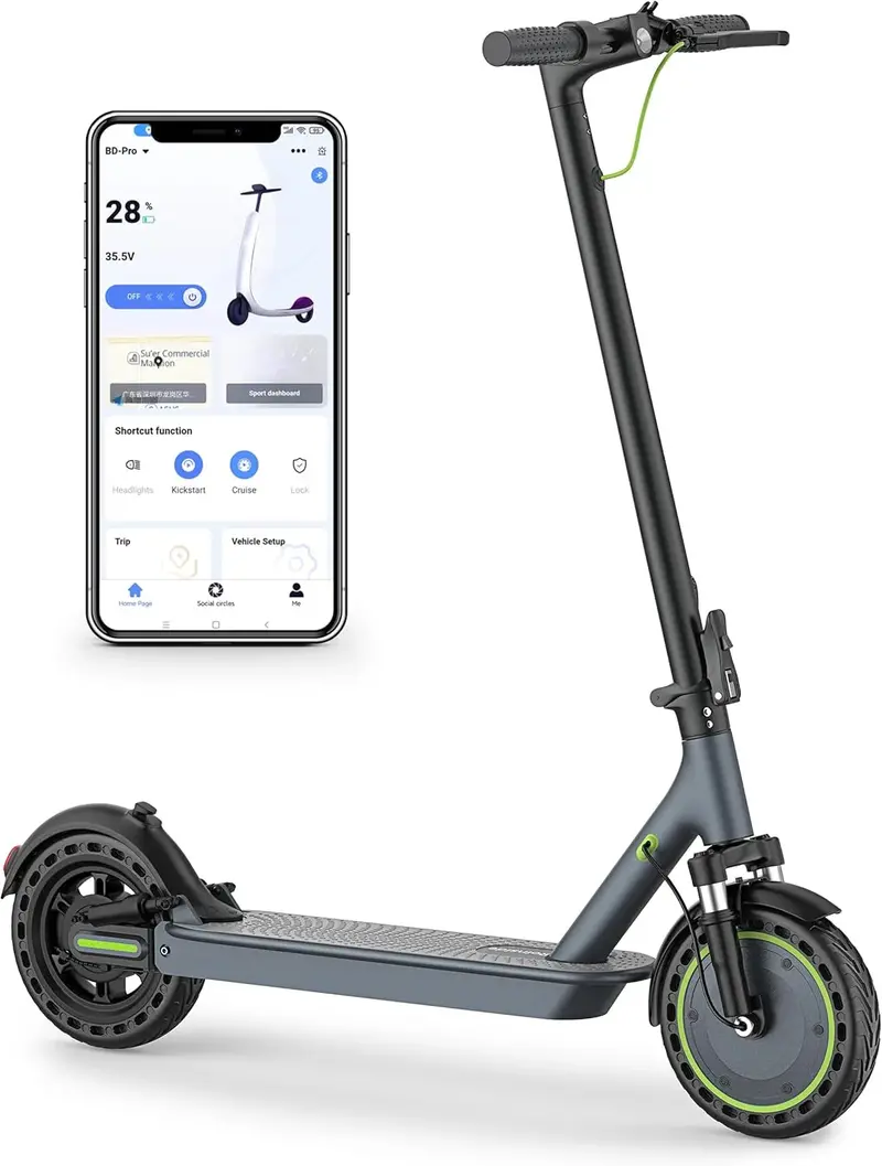 Compact Foldable Electric Scooter for Adults — 350W Motor, 8.5" Non-Pneumatic Tires, 19mph Max Speed, 21–23 Mile Range, Bluetooth App Integration
