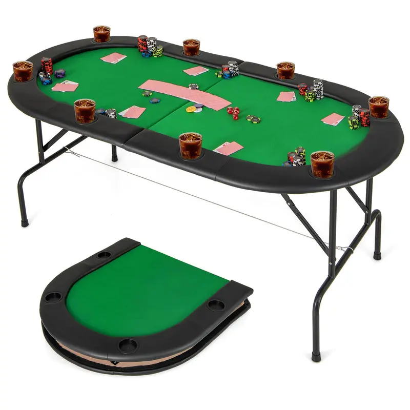 Compact Foldable Texas Hold’em Poker Table for 8 Players Featuring Built-in Cup Holders