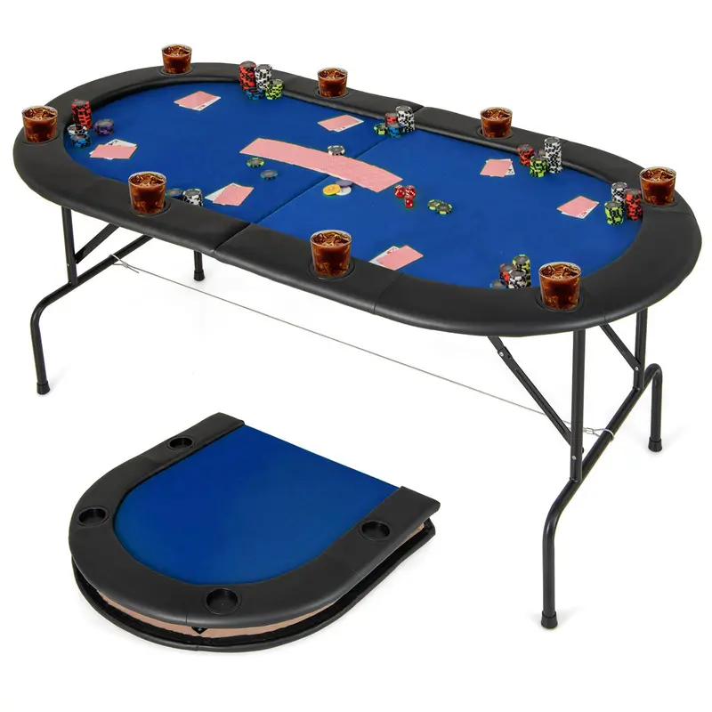 Compact Foldable Texas Hold’em Poker Table for 8 Players Featuring Built-in Cup Holders 2