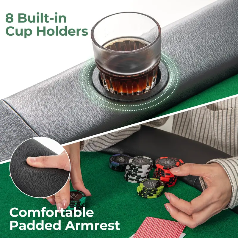 Compact Foldable Texas Hold’em Poker Table for 8 Players Featuring Built-in Cup Holders