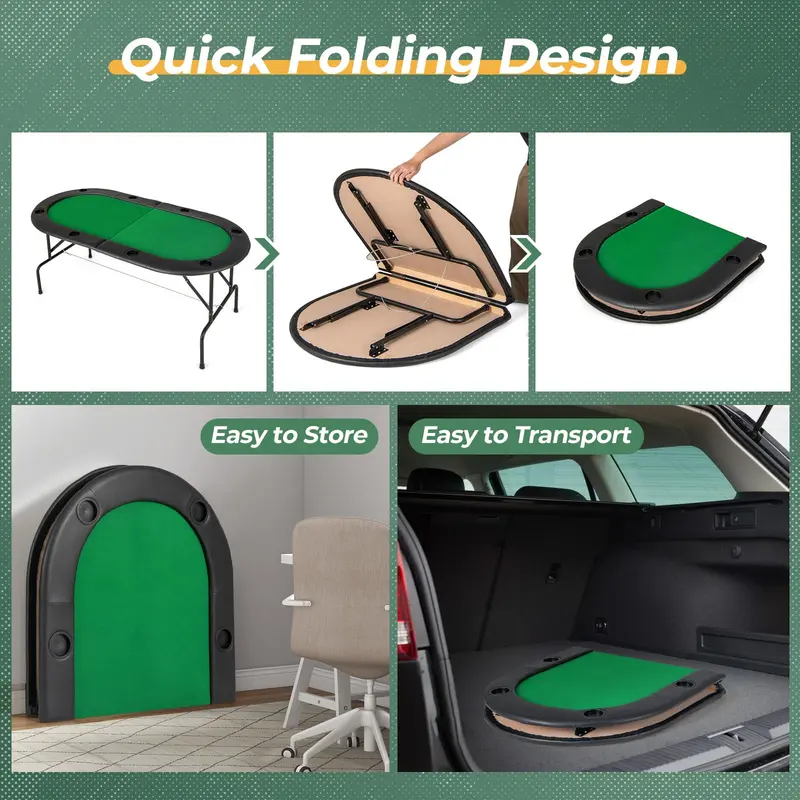 Compact Foldable Texas Hold’em Poker Table for 8 Players Featuring Built-in Cup Holders