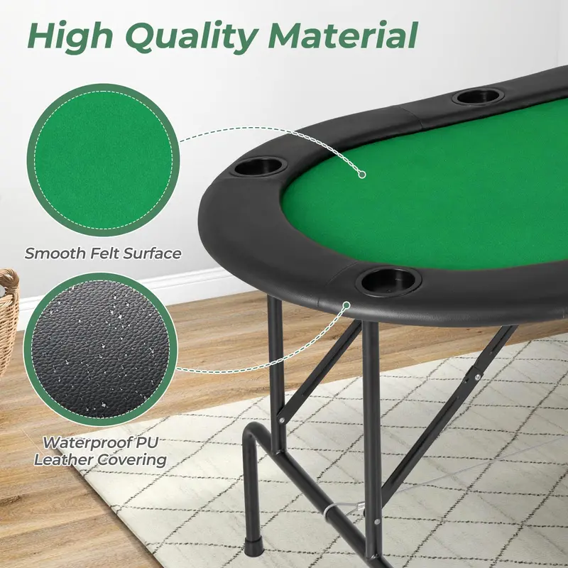 Compact Foldable Texas Hold’em Poker Table for 8 Players Featuring Built-in Cup Holders