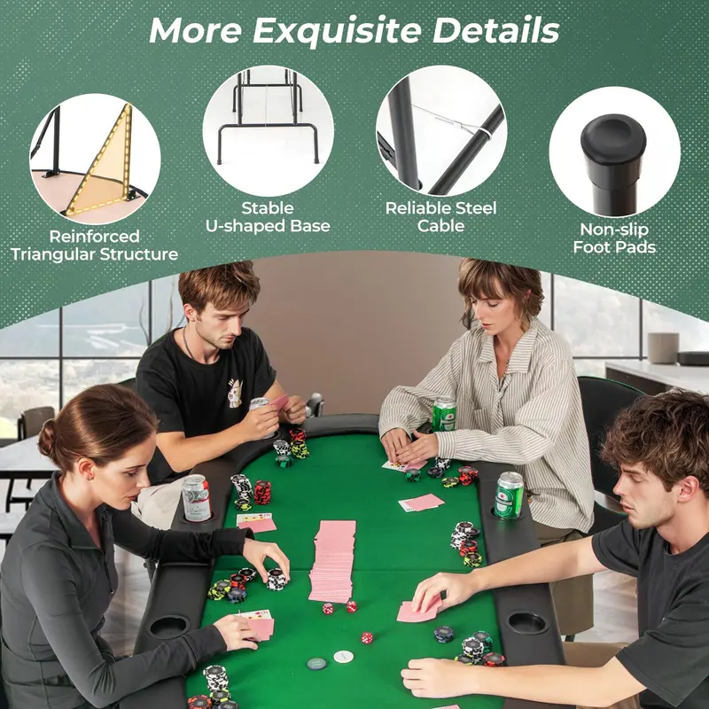 Compact Foldable Texas Hold’em Poker Table for 8 Players Featuring Built-in Cup Holders