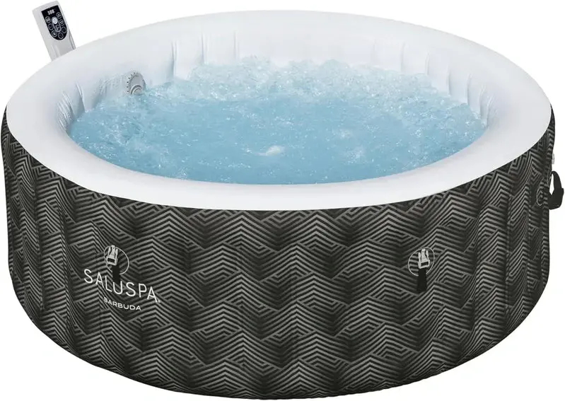 Compact Inflatable Hot Tub Spa – 71" x 26" Dual-Cover System (Thermal + Standard), Designed for 2–4 Users, Matte Black Finish