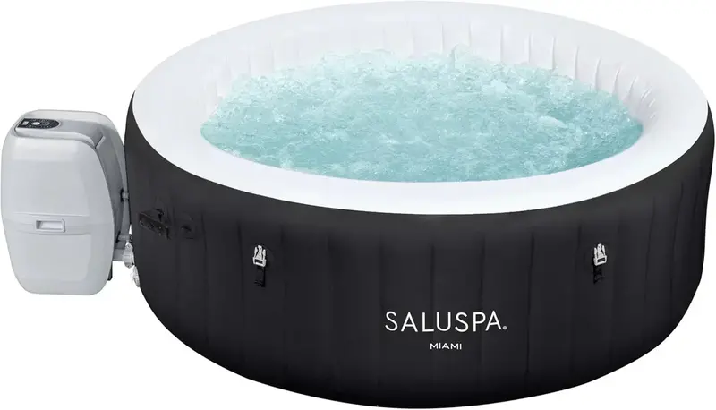 Compact Inflatable Hot Tub Spa – 71" x 26" Dual-Cover System (Thermal + Standard), Designed for 2–4 Users, Matte Black Finish
