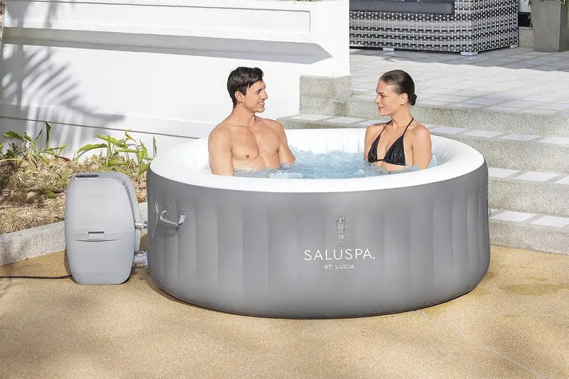 Compact Inflatable Hot Tub Spa – 71" x 26" Dual-Cover System (Thermal + Standard), Designed for 2–4 Users, Matte Black Finish