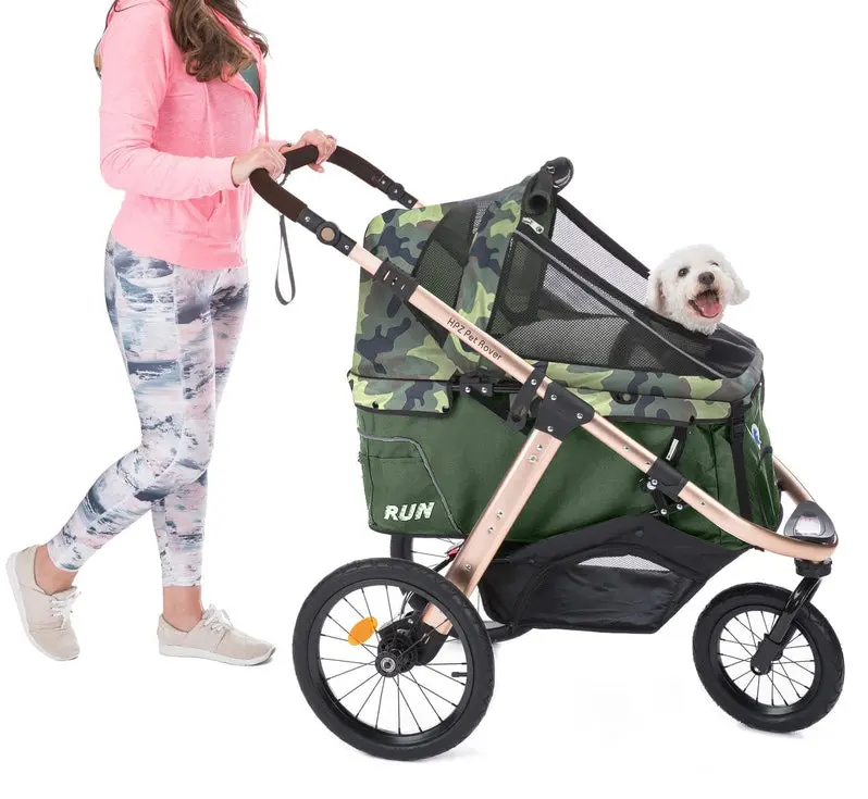 Compact Pet Jogging Stroller – Lightweight, One-Hand Fold Design with Zipper-Free Entry & All-Terrain Rubber Wheels (Green Camo)