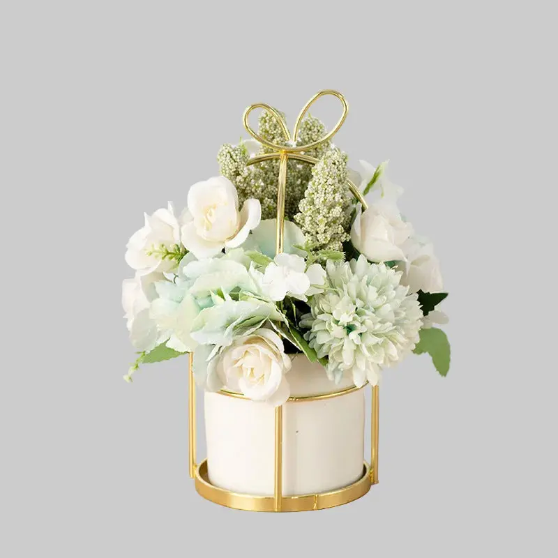 Compact Potted Dried Flower Arrangement – Small-Scale Botanical Accent for Bookshelves and Nightstands