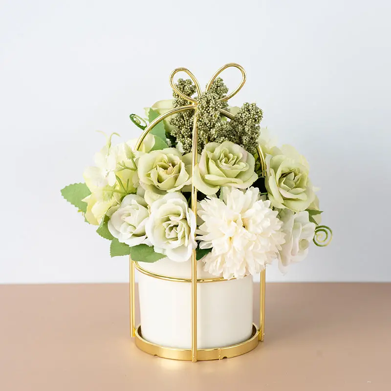 Compact Potted Dried Flower Arrangement – Small-Scale Botanical Accent for Bookshelves and Nightstands