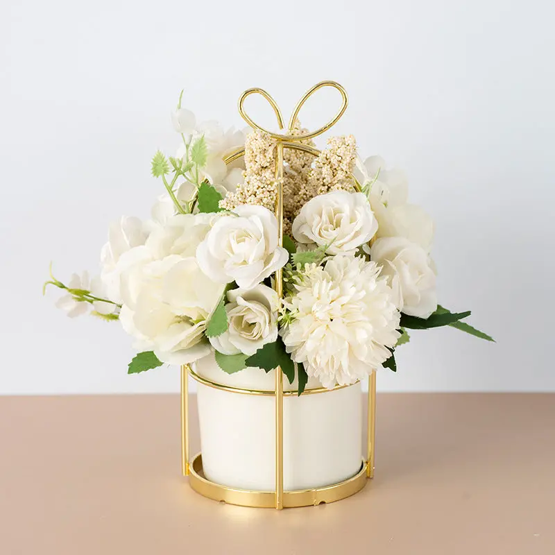 Compact Potted Dried Flower Arrangement – Small-Scale Botanical Accent for Bookshelves and Nightstands