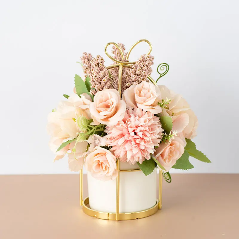 Compact Potted Dried Flower Arrangement – Small-Scale Botanical Accent for Bookshelves and Nightstands