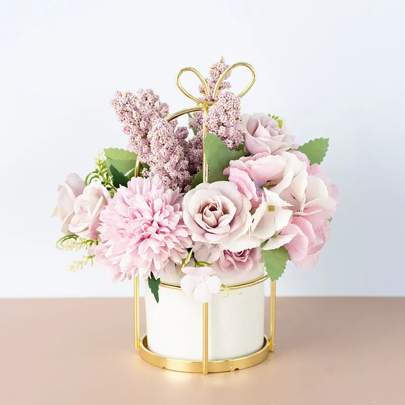 Compact Potted Dried Flower Arrangement – Small-Scale Botanical Accent for Bookshelves and Nightstands