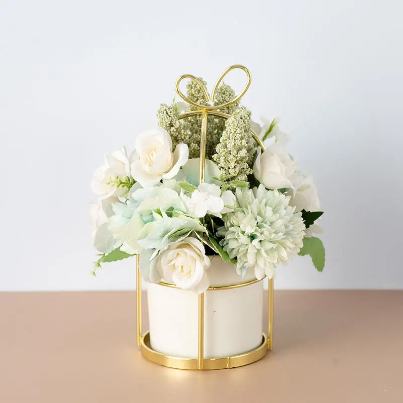 Compact Potted Dried Flower Arrangement – Small-Scale Botanical Accent for Bookshelves and Nightstands
