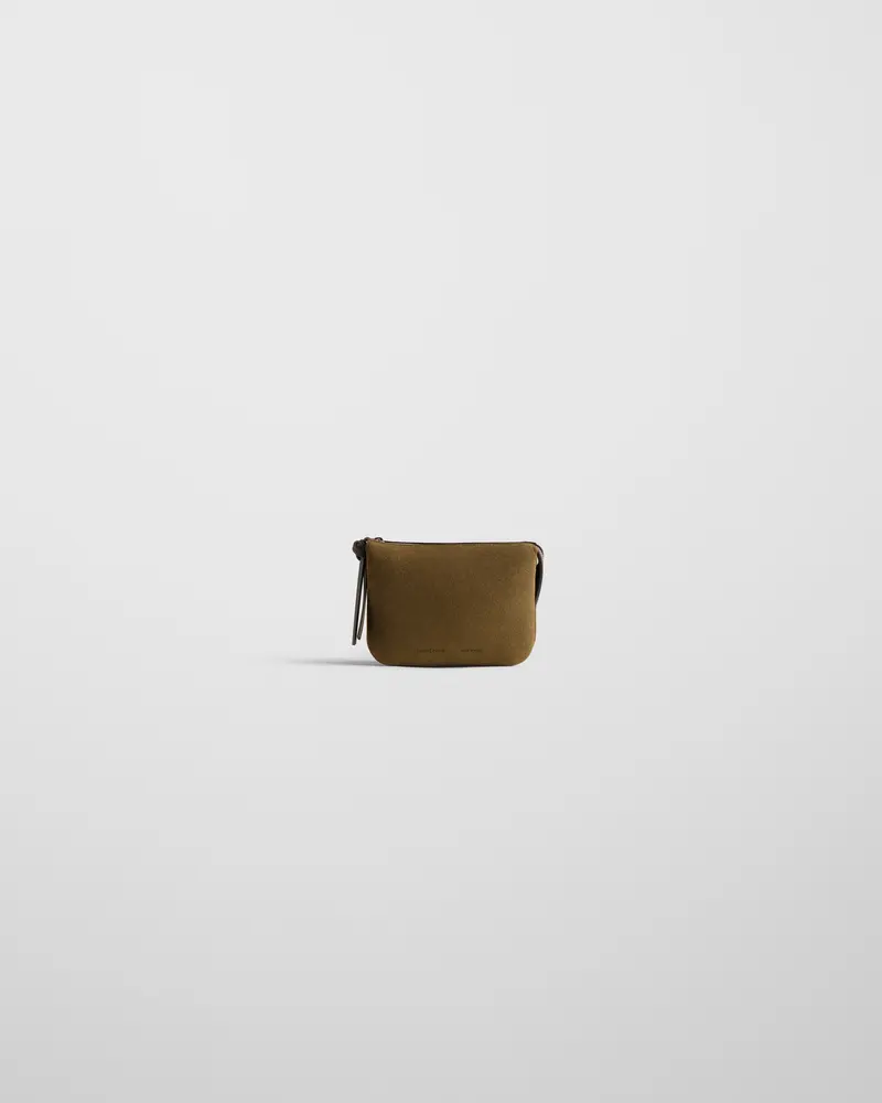 Compact Structured Crossbody Pocket Gig In Olive Suede