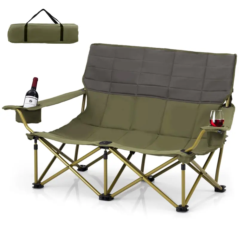 Compact Two-Person Folding Loveseat Chair — Ideal for Patios, Campsites, and Backyards