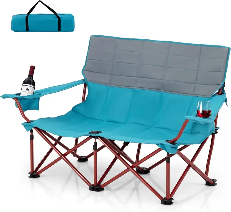 Compact Two-Person Folding Loveseat Chair — Ideal for Patios, Campsites, and Backyards