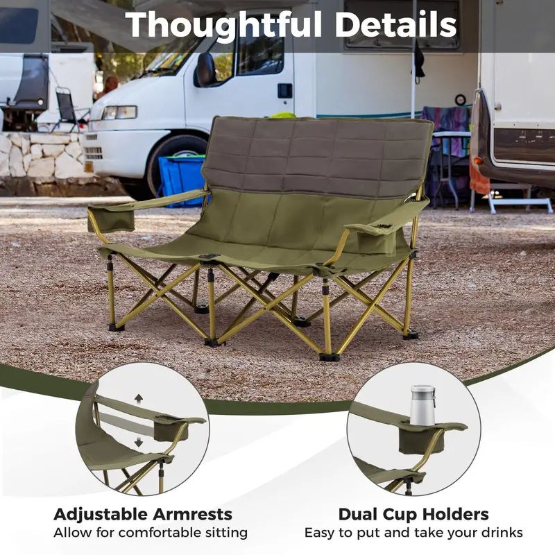 Compact Two-Person Folding Loveseat Chair — Ideal for Patios, Campsites, and Backyards