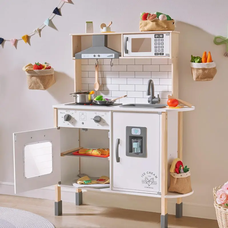 Compact Wooden Play Kitchen – Space-Saving Pretend Cooking Set for Preschoolers
