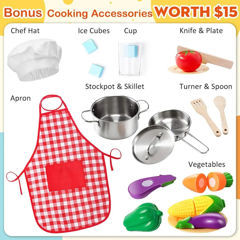 Compact Wooden Play Kitchen – Space-Saving Pretend Cooking Set for Preschoolers