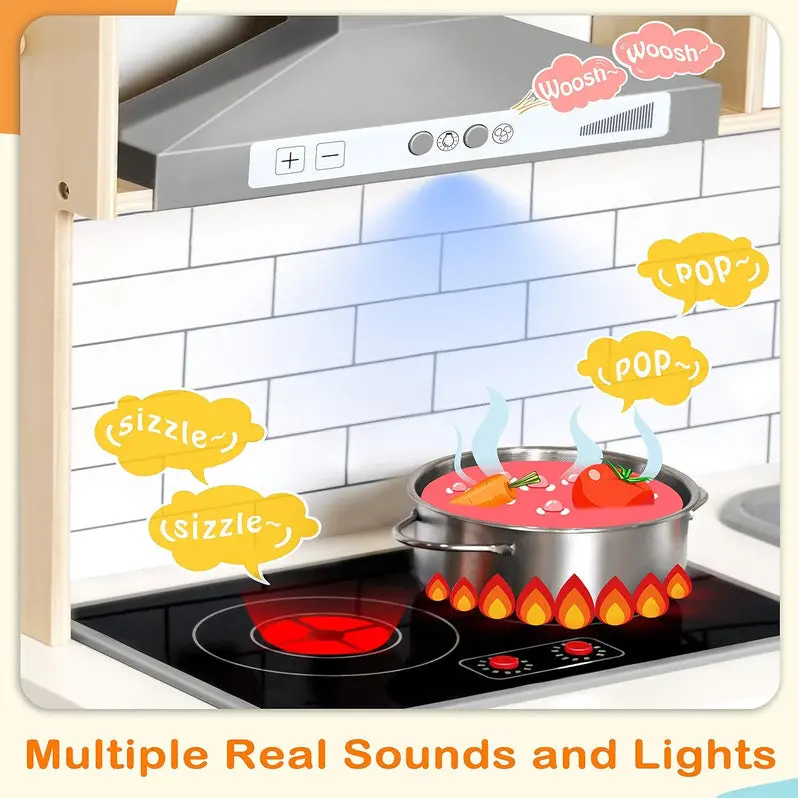 Compact Wooden Play Kitchen – Space-Saving Pretend Cooking Set for Preschoolers