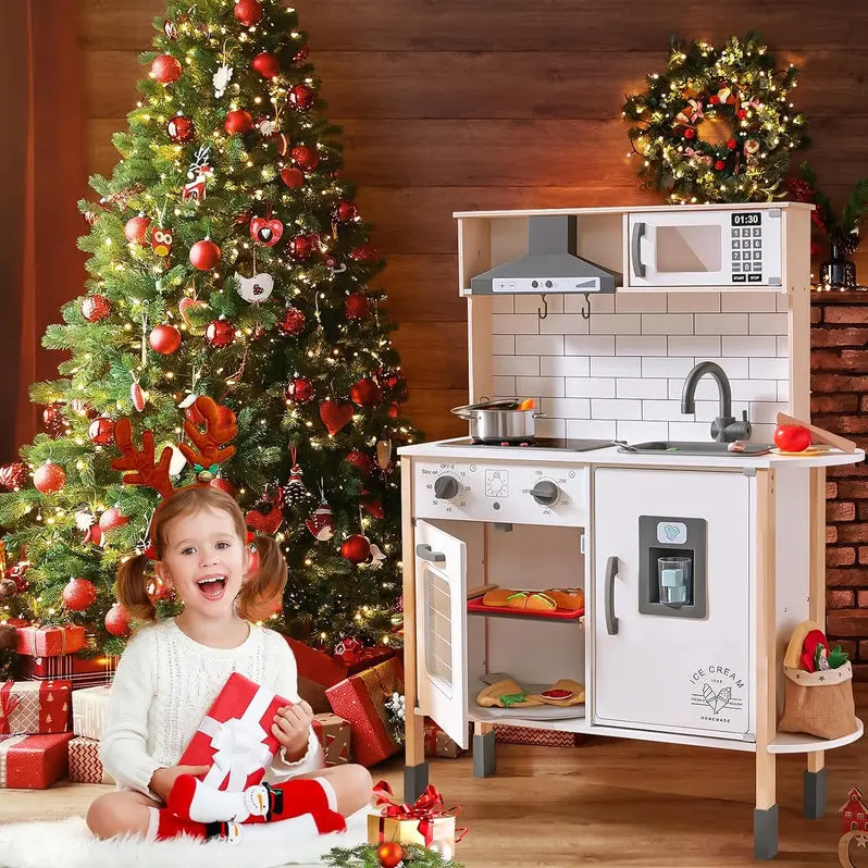 Compact Wooden Play Kitchen – Space-Saving Pretend Cooking Set for Preschoolers