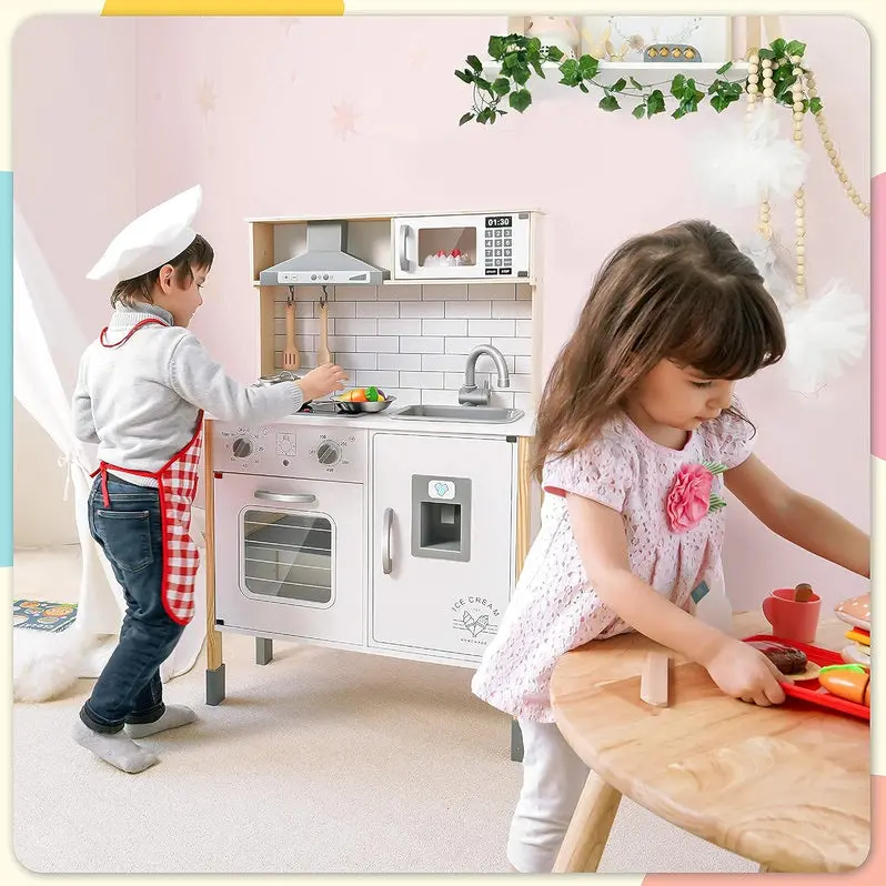 Compact Wooden Play Kitchen – Space-Saving Pretend Cooking Set for Preschoolers