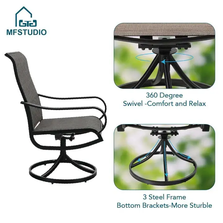 Complete Outdoor Dining Set – 8-Piece Patio Table and Chair Ensemble with Swivel Sling Seating and Canopy Umbrella