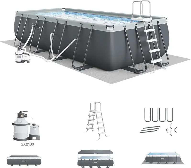 Complete Rectangular Above-Ground Pool Kit – Includes 1200 GPH Sand Filter Pump, Safety Ladder, and Protective Cover