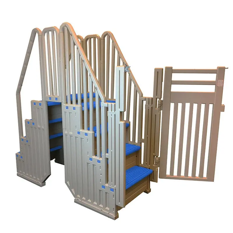 Confer Plastics Warm Gray Above-Ground Pool Kit – Includes Blue Steps, Secure Closure, and Structural Support Components