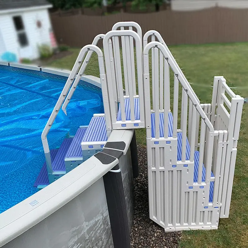 Confer Plastics Warm Gray Above-Ground Pool Kit – Includes Blue Steps, Secure Closure, and Structural Support Components