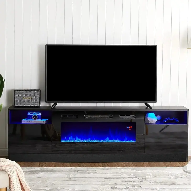 Contemporary TV Stand with Built-In 36" LED Electric Fireplace and Media Storage Console