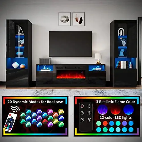 Contemporary TV Stand with Built-In 36" LED Electric Fireplace and Media Storage Console