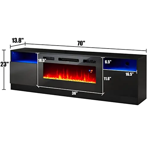 Contemporary TV Stand with Built-In 36" LED Electric Fireplace and Media Storage Console