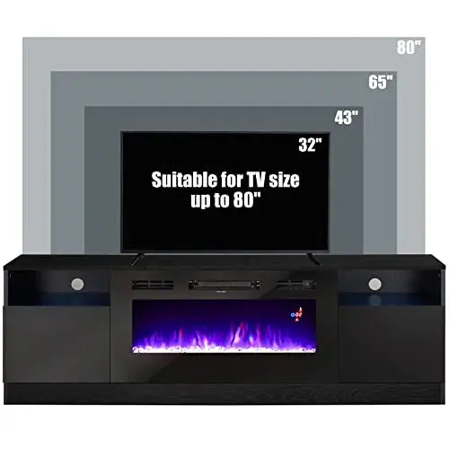 Contemporary TV Stand with Built-In 36" LED Electric Fireplace and Media Storage Console