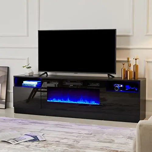 Contemporary TV Stand with Built-In 36" LED Electric Fireplace and Media Storage Console