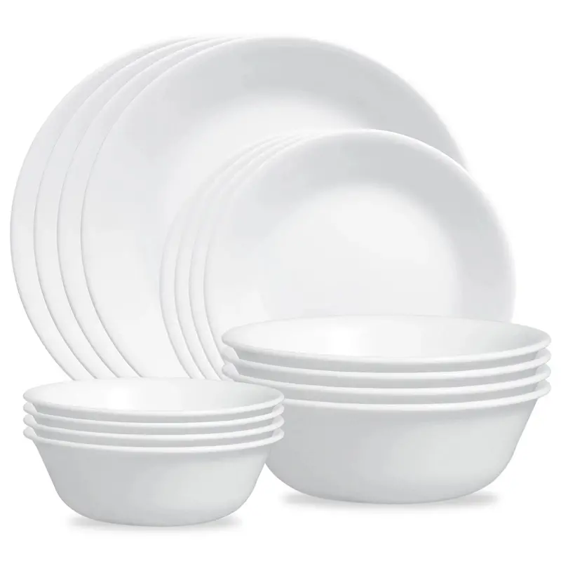 Corelle Livingware Winter Frost White Ceramic Dinnerware Set – Mix-and-Match Tableware